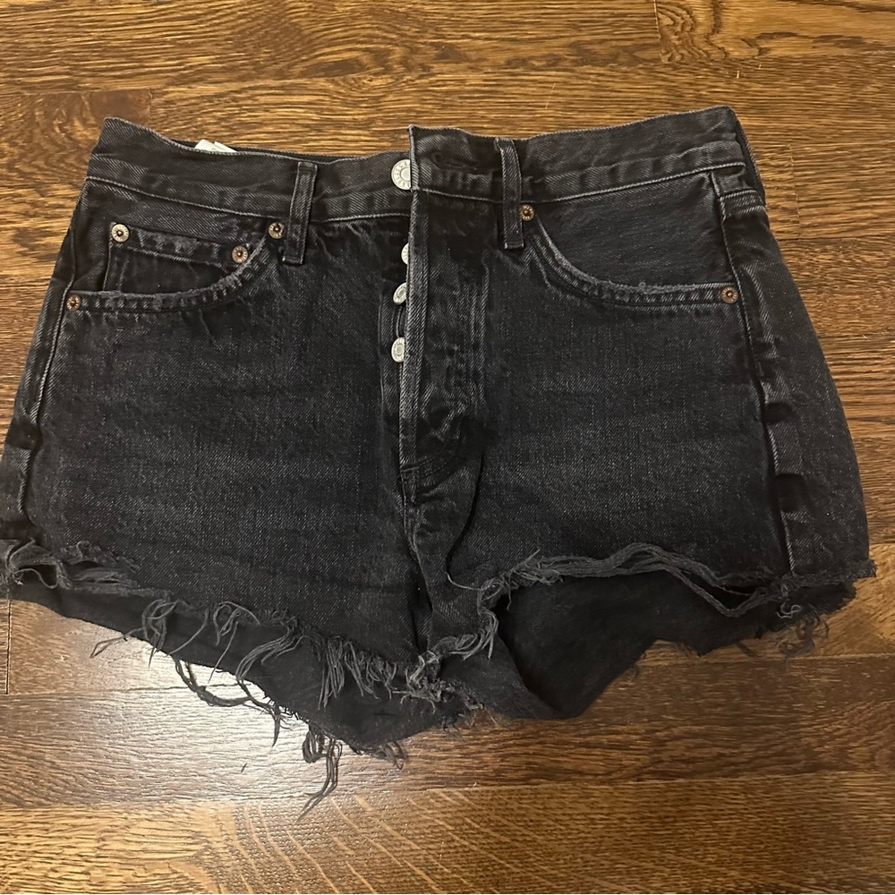 Agolde Black Distressed Jean Shorts